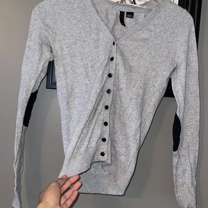 Grey and black button up sweater